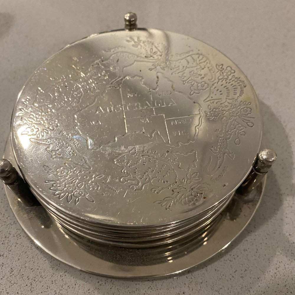 SILVER PLATED Coasters w/ Map of Australia Etched